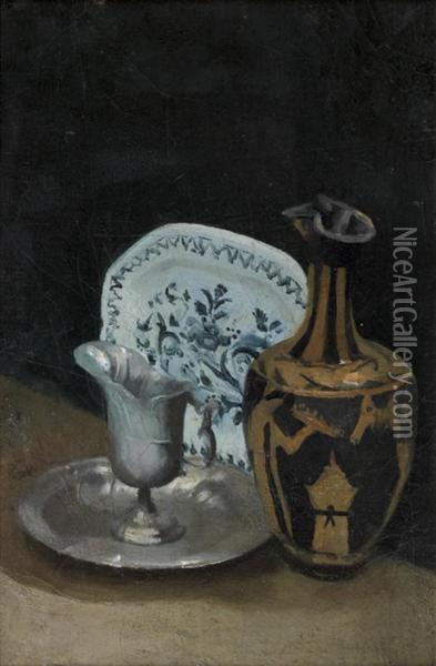 Nature Morte Au Vase Grec, Argenterie Et Ceramique Oil Painting - Pascal-Adolphe-Jean Dagnan-Bouveret