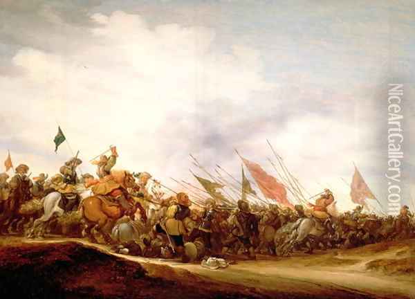 A Battle Scene 1653 Oil Painting - Salomon van Ruysdael