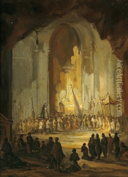 Eine Prozession In Einer Kirche Oil Painting - Eugenio Lucas Velazquez