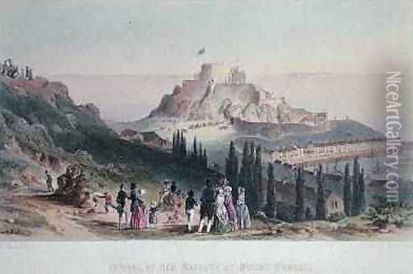 Arrival of Her Majesty at Mount Orgueil, 3rd September 1846, from the Visit of Queen Victoria in Jersey, engraved by H. Walter, 1847 Oil Painting - Philip John Ouless