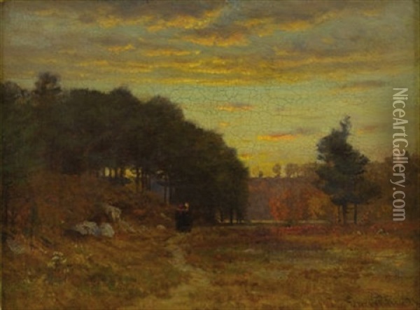November Sunset, Hyde Park Oil Painting - John Joseph Enneking