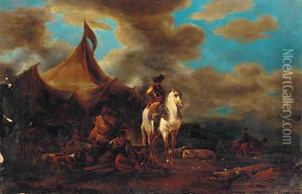 A cavalier before a military encampment Oil Painting - Francesco Simonini