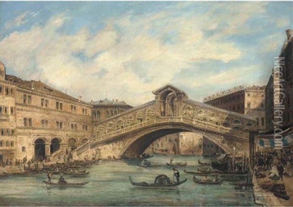 The Rialto Bridge, Venice Oil Painting - Giovanni Grubas