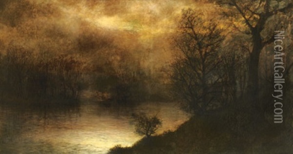 Gray Riverside Oil Painting - Laszlo Mednyanszky