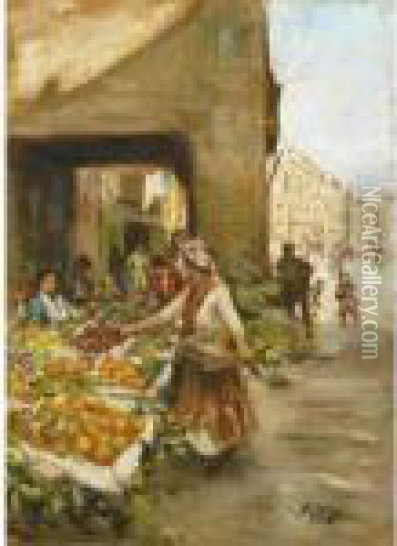 Il Mercato Della Frutta Oil Painting - Vincenzo Migliaro