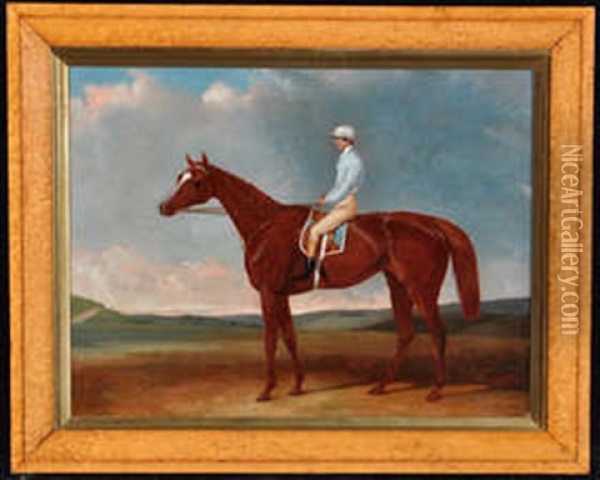 Lord George Bentinck's Horse Miss Elis, Winner Of The 1845 Goodwood Cup, With G. Abdate Up Oil Painting - Abraham Cooper