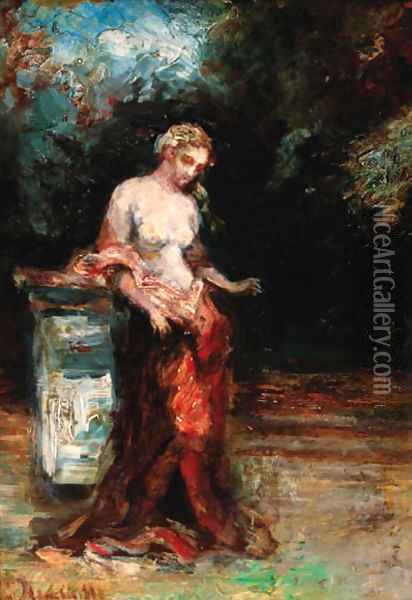 A young beauty in a garden Oil Painting - Adolphe Joseph Thomas Monticelli