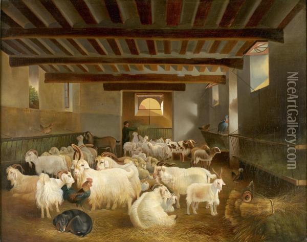 Im Schafstall Oil Painting - Joseph Augustus Knip