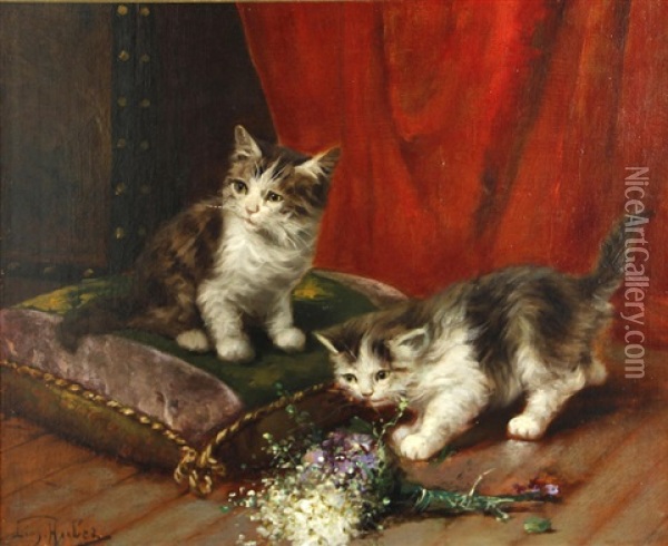 Young Cats Oil Painting - Leon Charles Huber