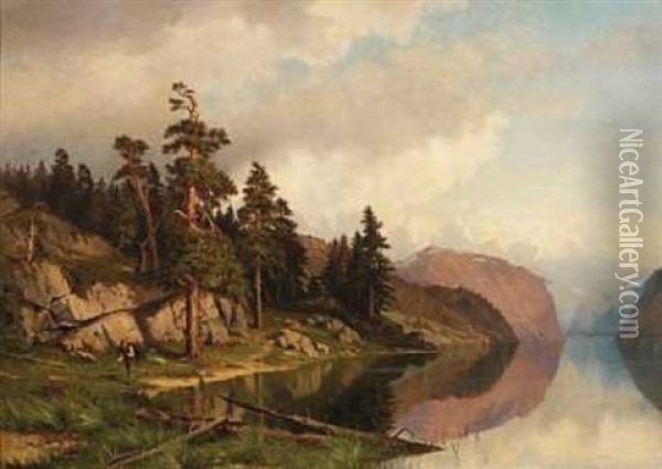 Vandring Langs Vannkanten Oil Painting - Jacob Julius Holck