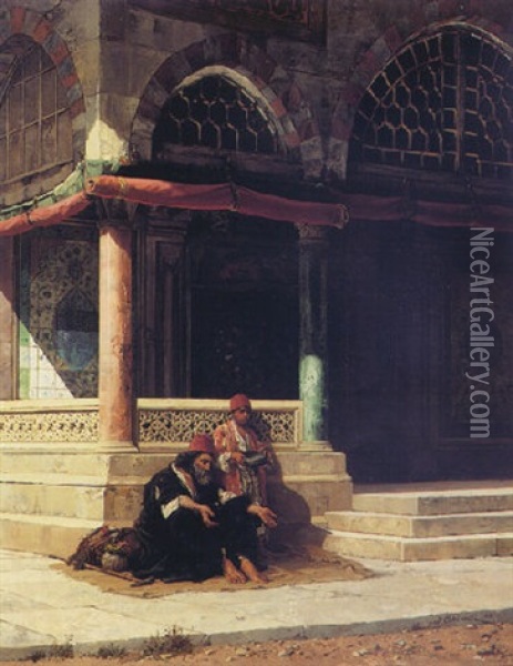 Holyman Outside The Mosque At Bursa Oil Painting - Stanislaus von Chlebowski