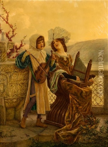 The Duet Oil Painting - Cesare Saccaggi