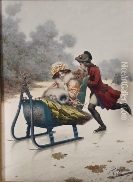 Sleigh Ride Oil Painting - Giuseppe Aureli