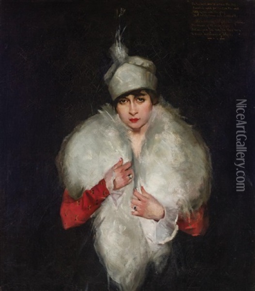 Woman In White Fur Wrap Oil Painting - Maurice Molarsky