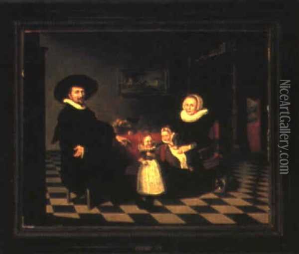 An Interior With A Family Seated At A Table Oil Painting - Anthonie Palamedesz