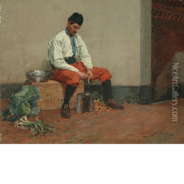 Soldat En Corvee Oil Painting - Eugene De Barberiis