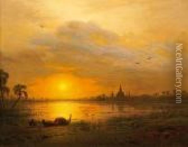 Sunset On A Lake Near Birma Oil Painting - Eduard Hildebrandt
