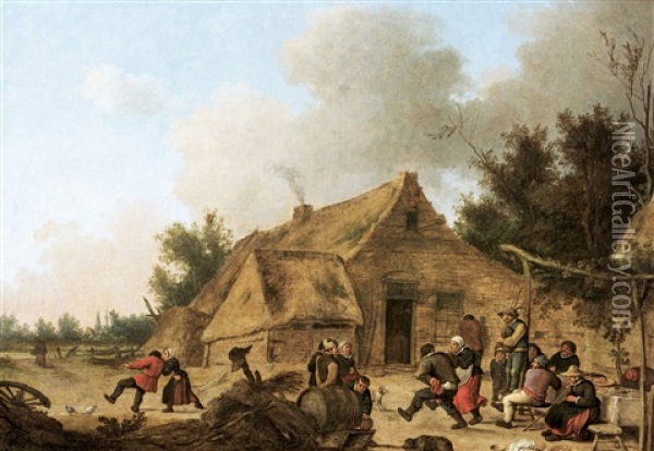 Peasants Feasting By A Farmhouse Oil Painting - Pieter de Bloot