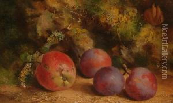 Still Life With Plums. Oil Painting - William Hughes