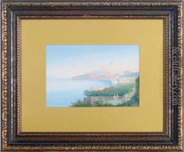 A View Of The Bay Of Naples; And A Companion Work Oil Painting - Gioacchino La Pira