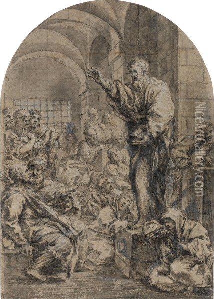 A Saint Preaching In Prison Oil Painting - Lazzaro Baldi