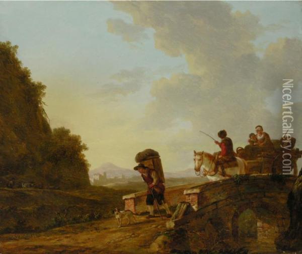 Landschaft Mit Reisendem Uber Einer Brucke Oil Painting - Jacob Van Stry
