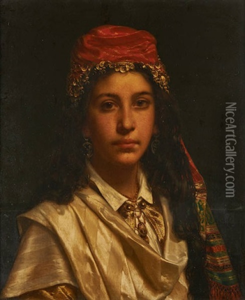 Portrait De Jeune Orientale Oil Painting - Jan Portielje