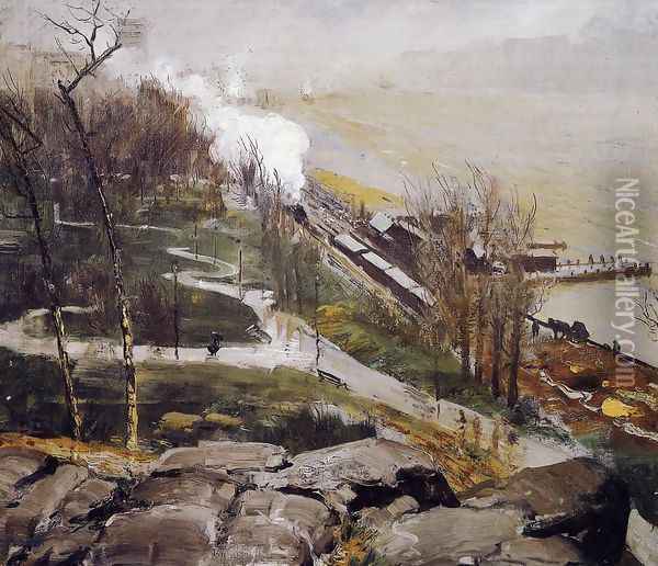 Rain On The River Oil Painting - George Wesley Bellows