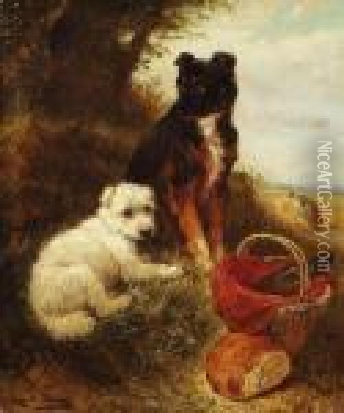 Zwei Hunde Oil Painting - Henriette Ronner-Knip
