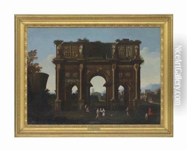 An Architectural Capriccio With The Arch Of Constantine Oil Painting - Thomas Blanchet