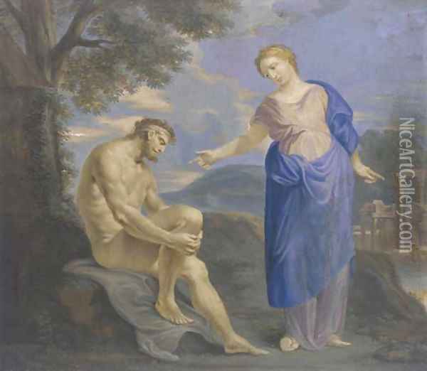 A woman addressing a seated nude in a classical landscape Oil Painting - Catherina Da Costa
