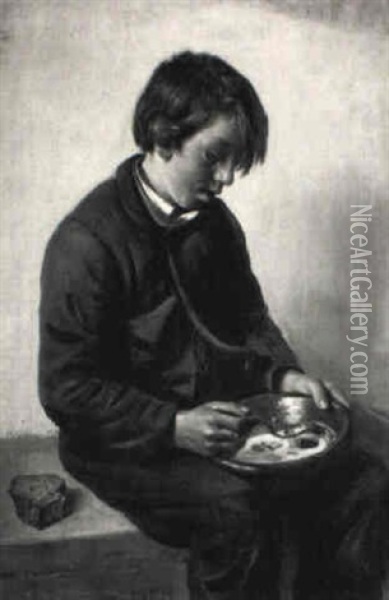 A Frugal Meal Oil Painting - Franz Seraph von Lenbach