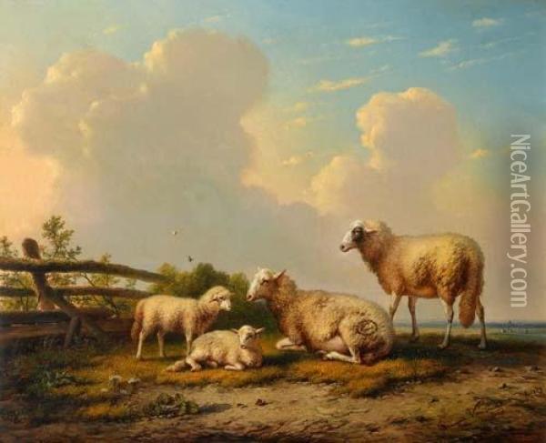 Schafe Auf Der Weide. 1853. Oil Painting - Franz van Severdonck