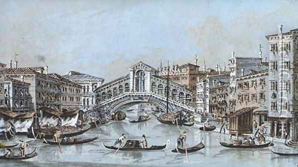 View of the Grand Canal and the Rialto, Venice Oil Painting - Giacomo Guardi