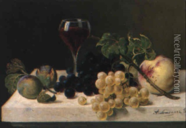 Stilleben Mit Fruchten Und Gef_lltem Rotweinglas Oil Painting - Albert Durer Lucas
