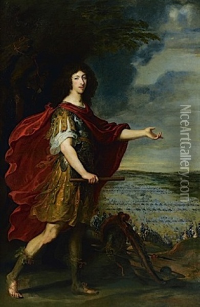 Portrait Du Grand Conde Devant Le Champs De Bataille De Rocroi Oil Painting - Justus van (Verus ab) Egmont