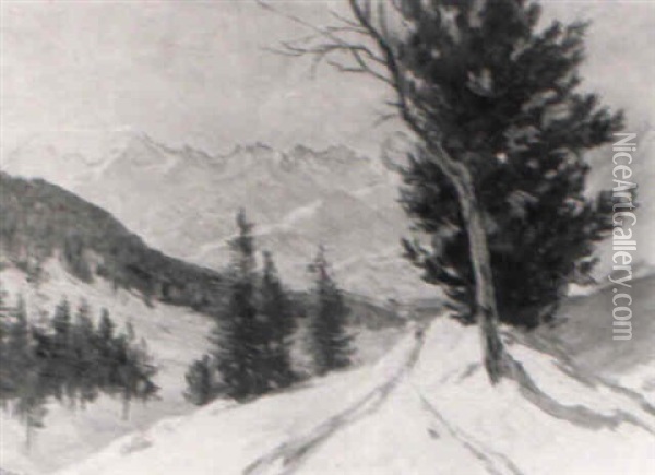 Alpenlandschaft In Winterlichem Abendsonnenlicht Oil Painting - Carl Friedrich Felber