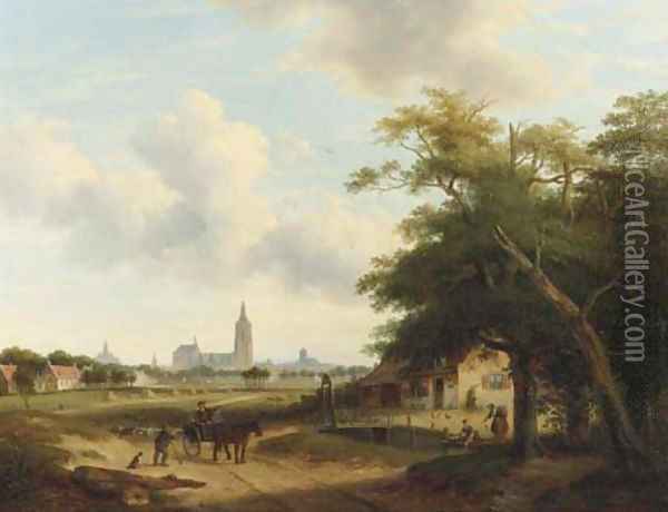 Panoramic view of The Hague, with the Nieuwe Kerk and the St Jacob's Kerk beyond Oil Painting - Pieter Daniel van der Burgh