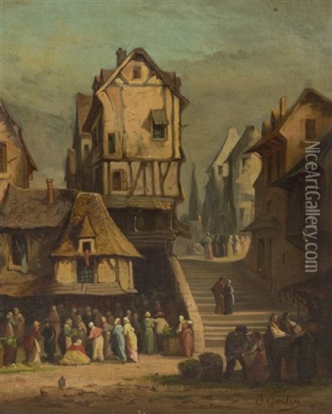 The Village Gathering Oil Painting - Clement Gontier