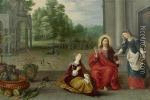 Christ With Mary And Martha Oil Painting - Hendrik van Balen