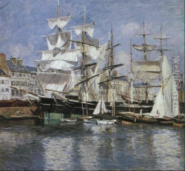 View Of Le Harve: White Sails Oil Painting - Johannes Martin Grimelund