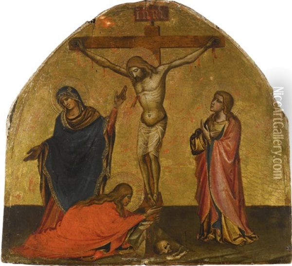 Christ On The Cross With The Madonna, Saint John And Mary Magdalene Oil Painting - Niccolo di Pietro Gerini