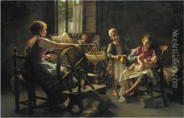 Family In An Interior Oil Painting - Giovanni Battista Torriglia