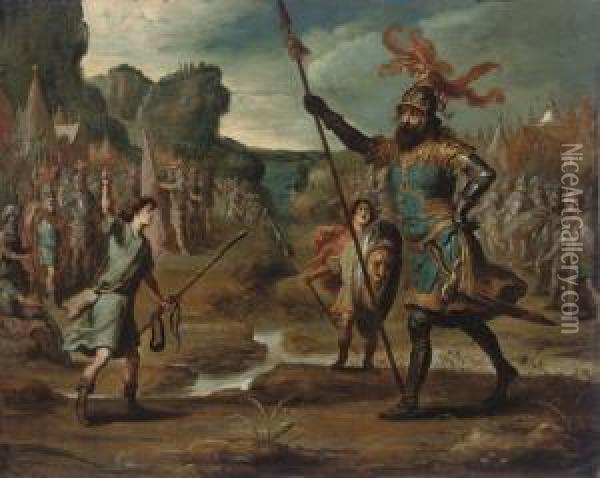 David And Goliath Oil Painting - Hans III Jordaens