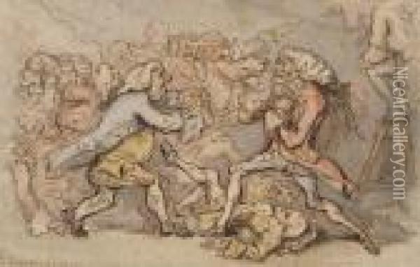 The College Of Physicians In An Uproar Oil Painting - Thomas Rowlandson