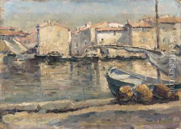 Barque Latine A Quai Dans Le Port De Martigues Oil Painting - Edouard Ducros