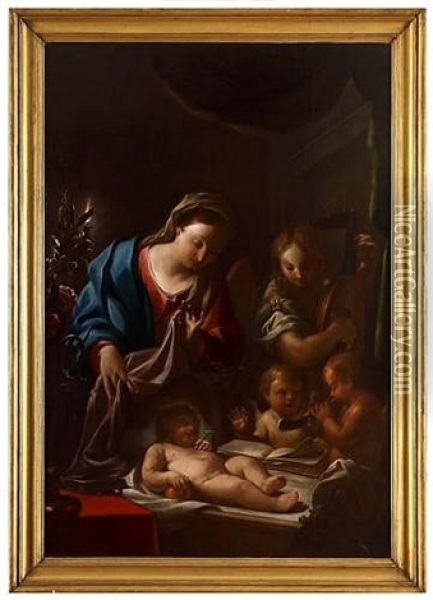 Madonna With Jesus Child And Angels Oil Painting - Francesco Trevisani