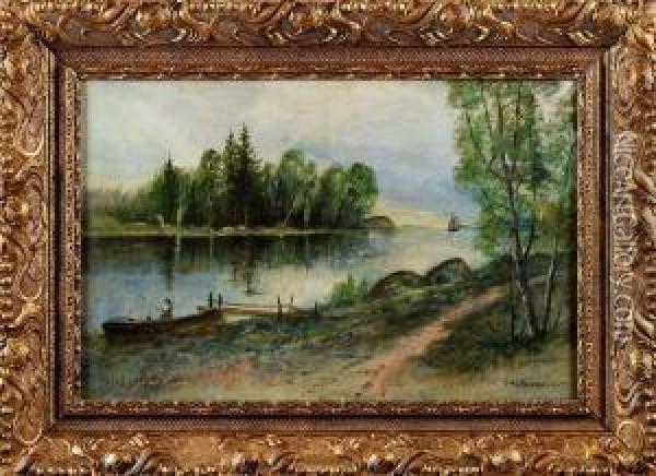 Insjolandskap Oil Painting - Ivar Nauman