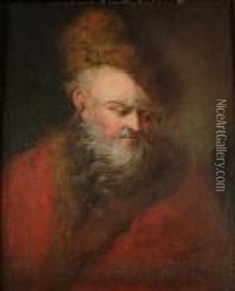 A Bearded Gentleman In A Red Fur-trimmed Coat And A Fur Hat Oil Painting - Christian Wilhelm Ernst Dietrich