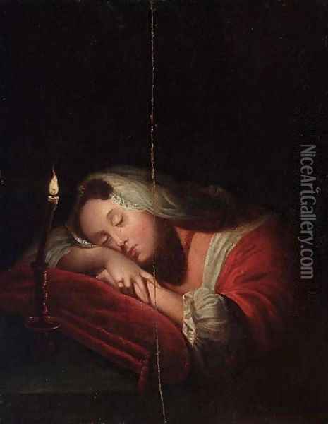 Sleeping Beauty by a Candle Oil Painting - Pavel Andreevich Fedotov
